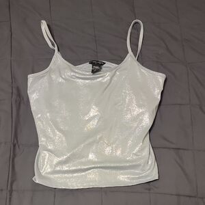 Shimmery White Spaghetti Strap Tank Top